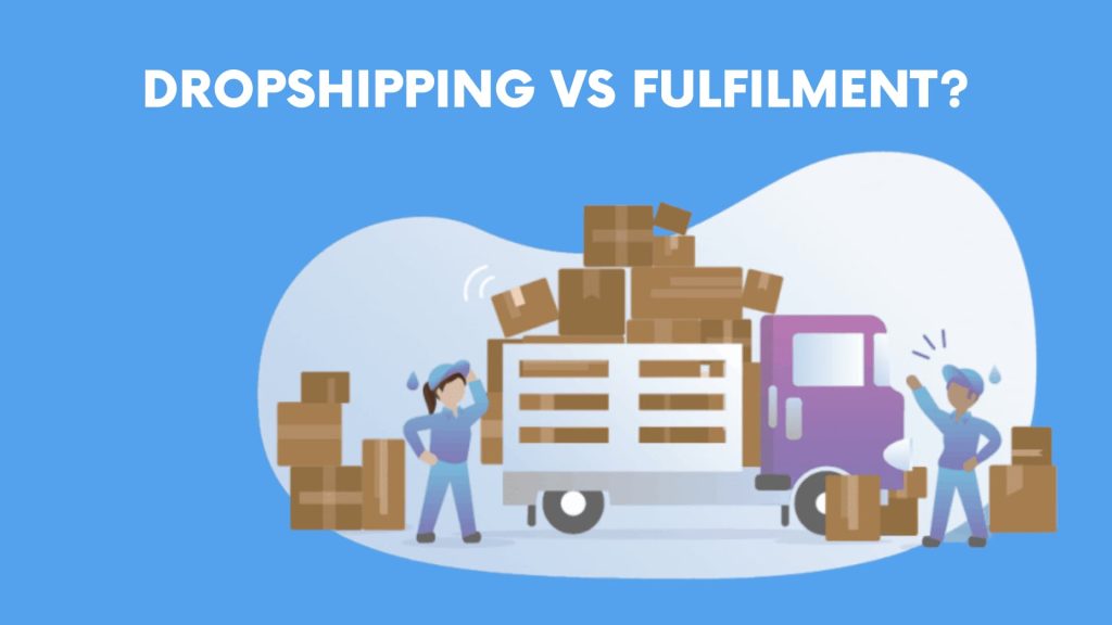 Dropshipping vs Fulfilment – vergelijking van twee logistieke modellen voor webshops: dropshipping waarbij leveranciers direct aan klanten verzenden, en fulfilment waarbij voorraadbeheer, orderverwerking en verzending worden afgehandeld door een fulfilmentpartner